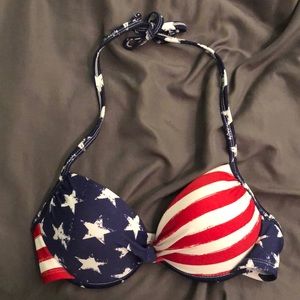 Red white and blue American flag bikini top